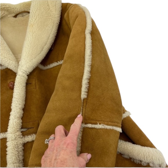 ❣️HP❣️Authentic Shearling Leather Coat Chestnut Brown and Ivory L/XL - Picture 13 of 14